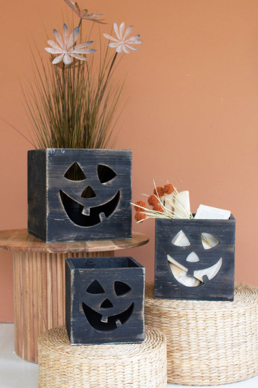 Antique Black Wooden Jack-O-Lantern Boxes