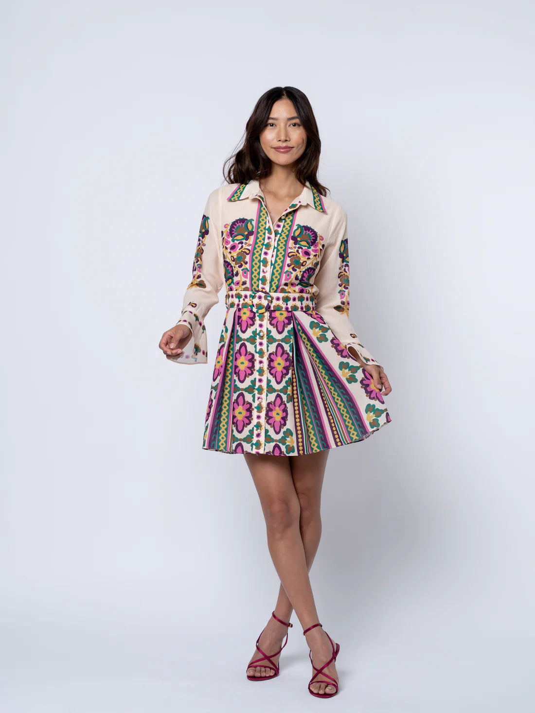 Maris Mixed Print Long Sleeve Shirt Dress