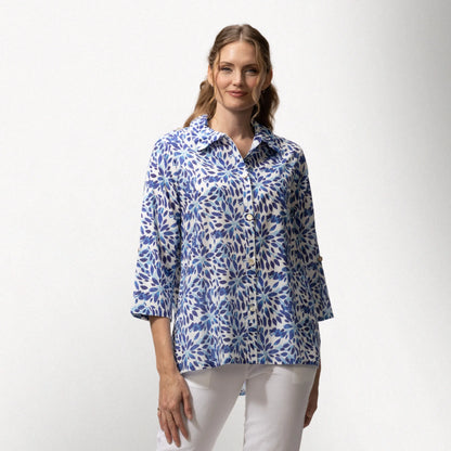 Blue Floral Wire Collar Tunic