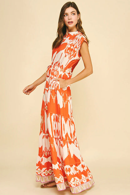 Kristen Geometric Pattern Tiered Maxi Dress
