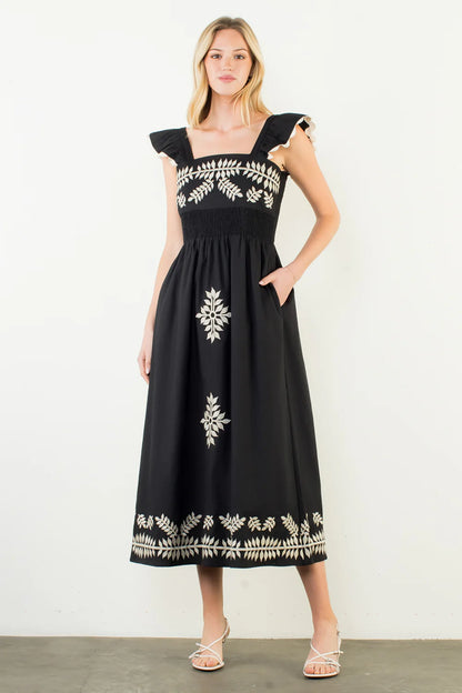 Flutter Sleeves Embroidery Midi dress