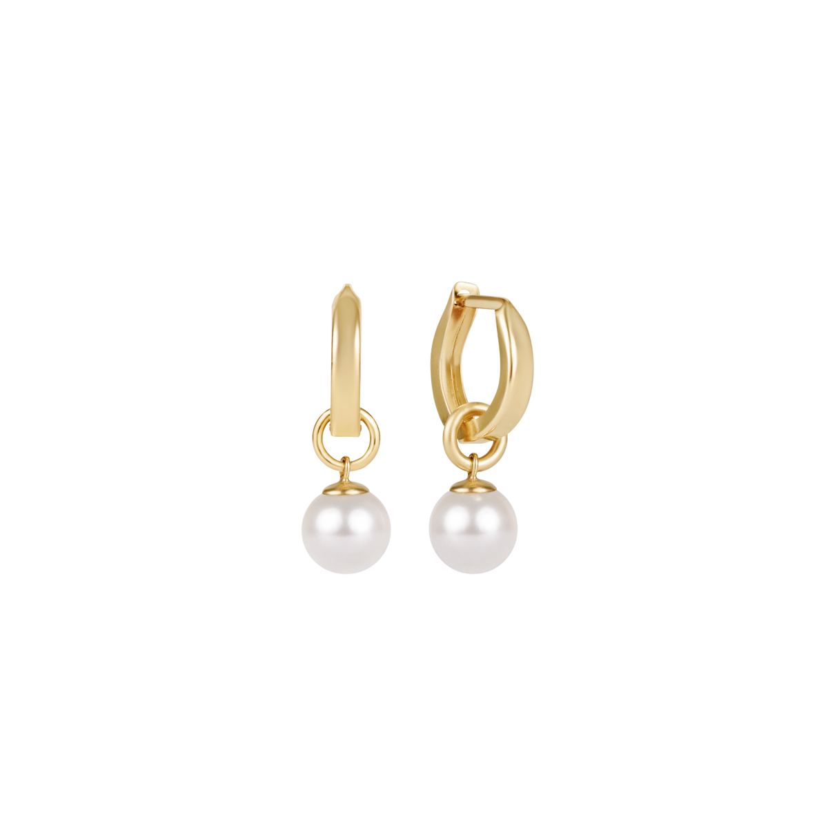 Huggie Gold 0.5" Hoop-Classic Pearl 8mm Charm
