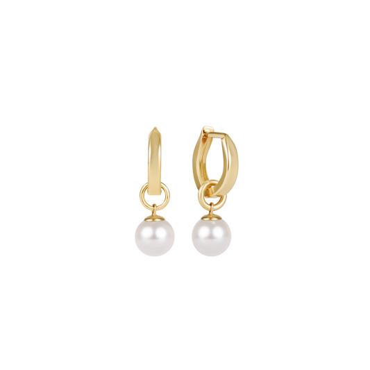 Huggie Gold 0.5" Hoop-Classic Pearl 8mm Charm