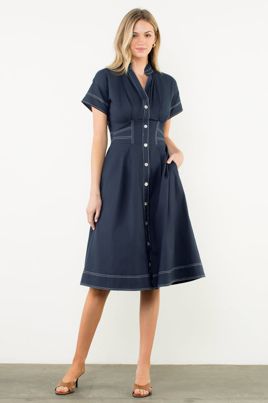 THML Short Sleeve Button Denim Dress