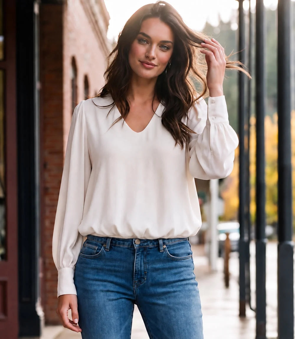Puff Sleeve V-Neck Top