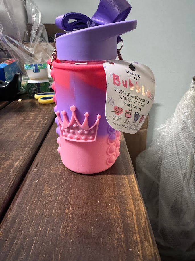 Manna 15 oz Assorted BPA Free Bubble Kids Water Bottle