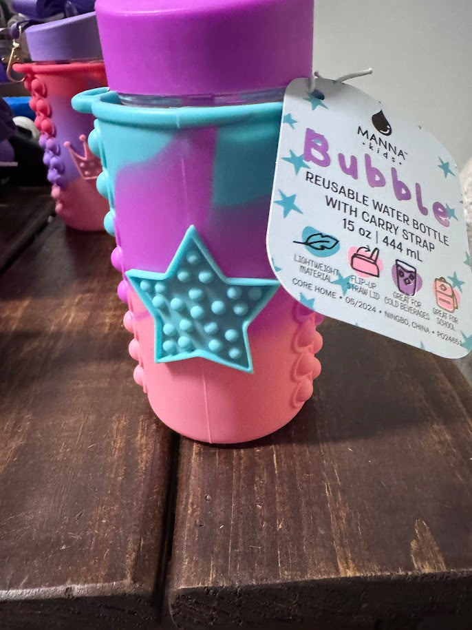 Manna 15 oz Assorted BPA Free Bubble Kids Water Bottle