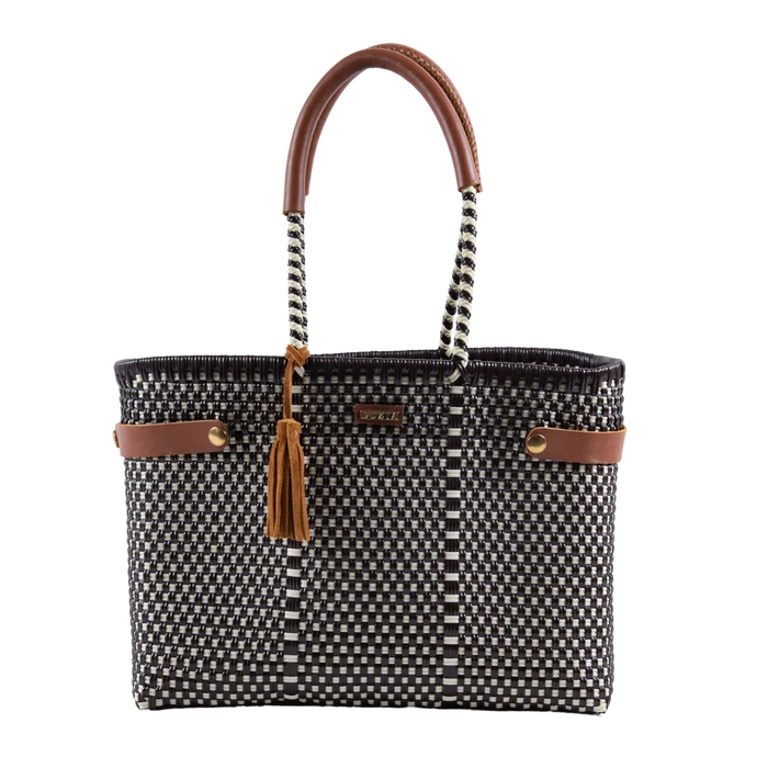 Open Basket Medium Checkers Brown Beige