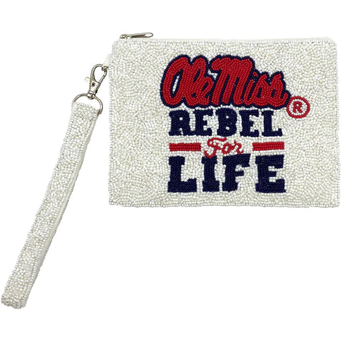 Ole Miss Rebel For Life Beaded Wristlet