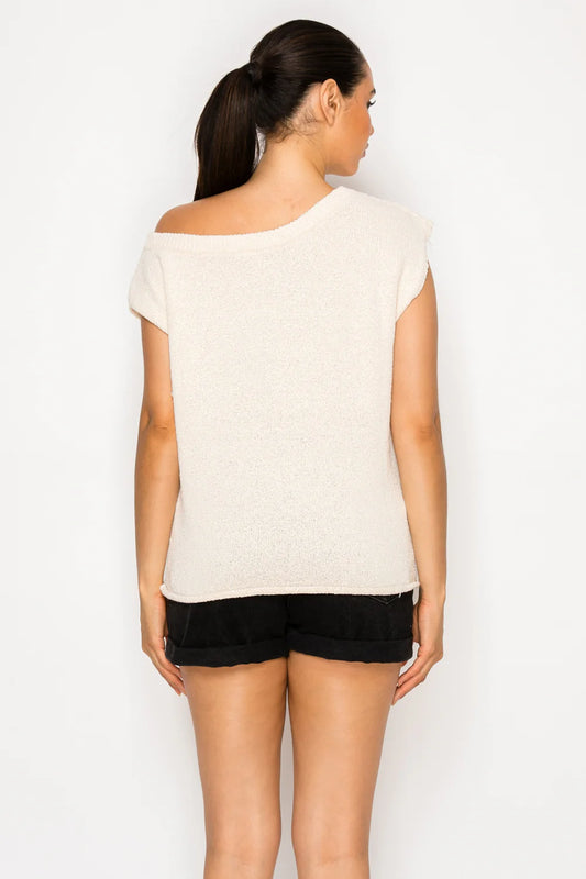 Ivory Sweater One Shoulder Top