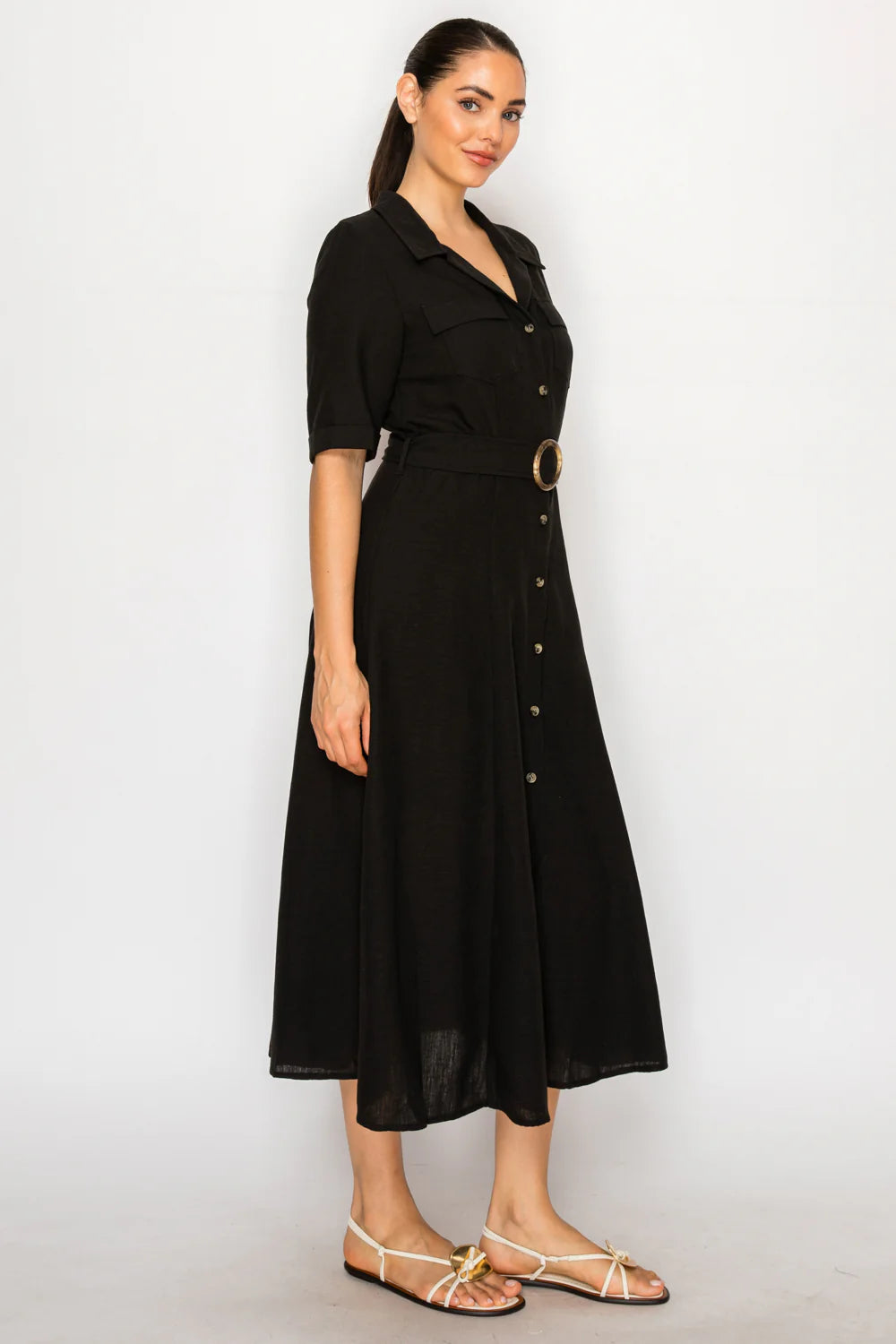 Black Linen Shirt Dress