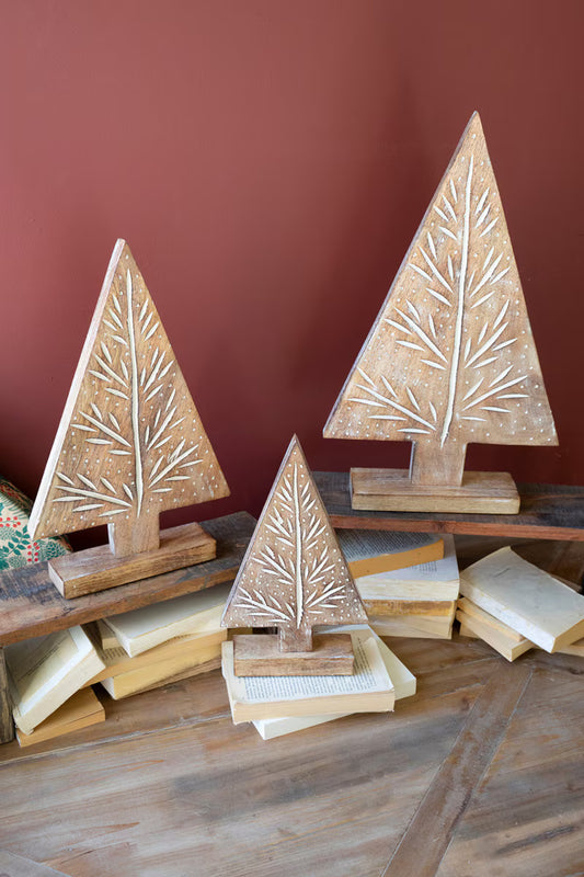 Carved Wood Christmas Trees on Stands
