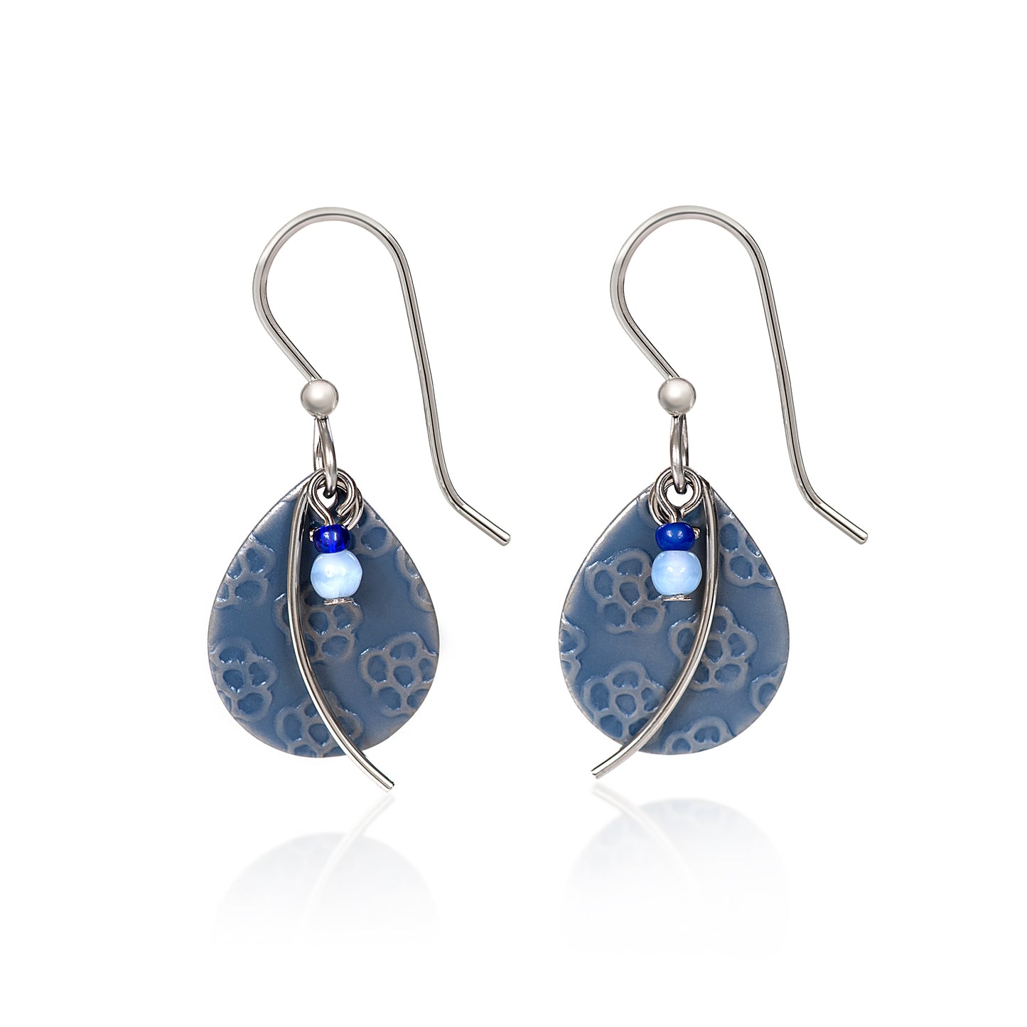 Blue Teardrop w/ Flower Texture Earrings