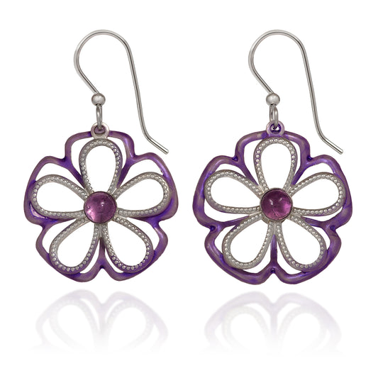 Purple Open Flower Earrings