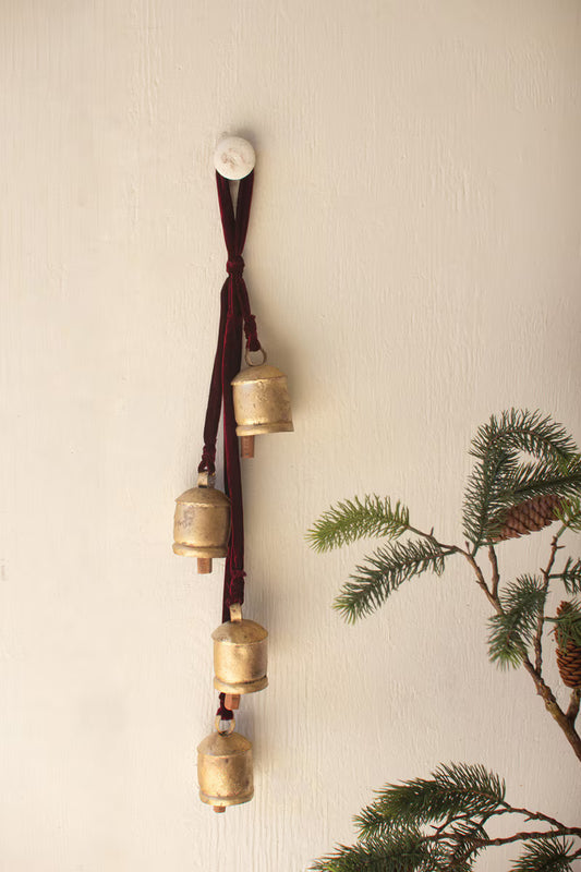 Jingle Bell Cluster with Maroon Velvet Ribbon