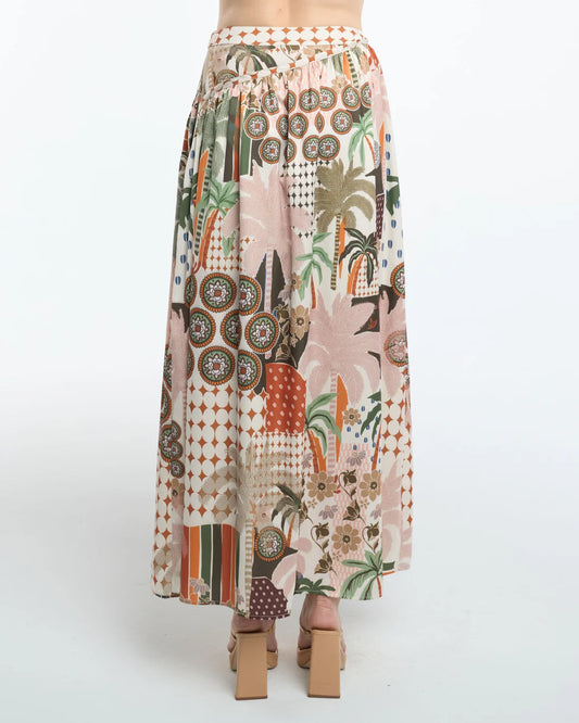 Yumi Botanical Print High Waisted Maxi Skirt
