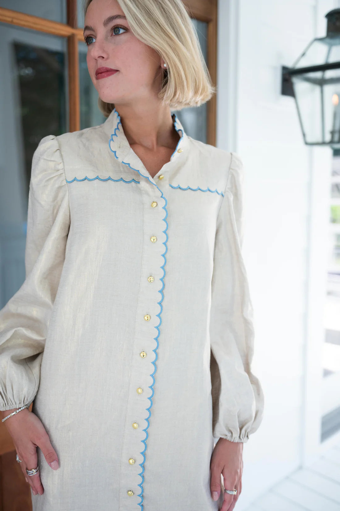 Gold Scalloped Shirt Dress