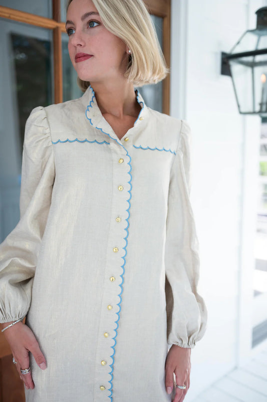 Gold Scalloped Shirt Dress