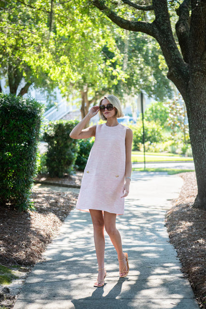 Blush Tweed Sleeveless Shift Dress