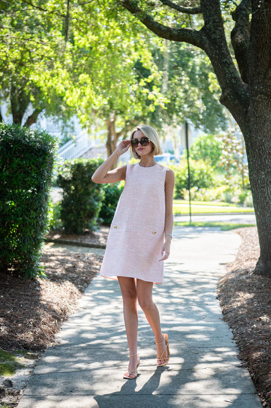 Blush Tweed Sleeveless Shift Dress