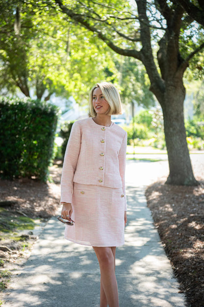 Blush Tweed Button Front Jacket