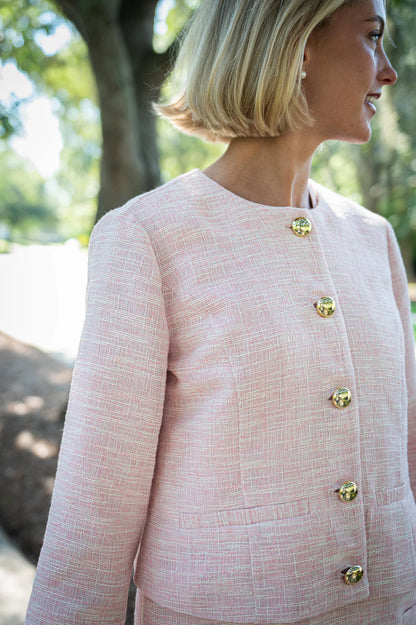 Blush Tweed Button Front Jacket