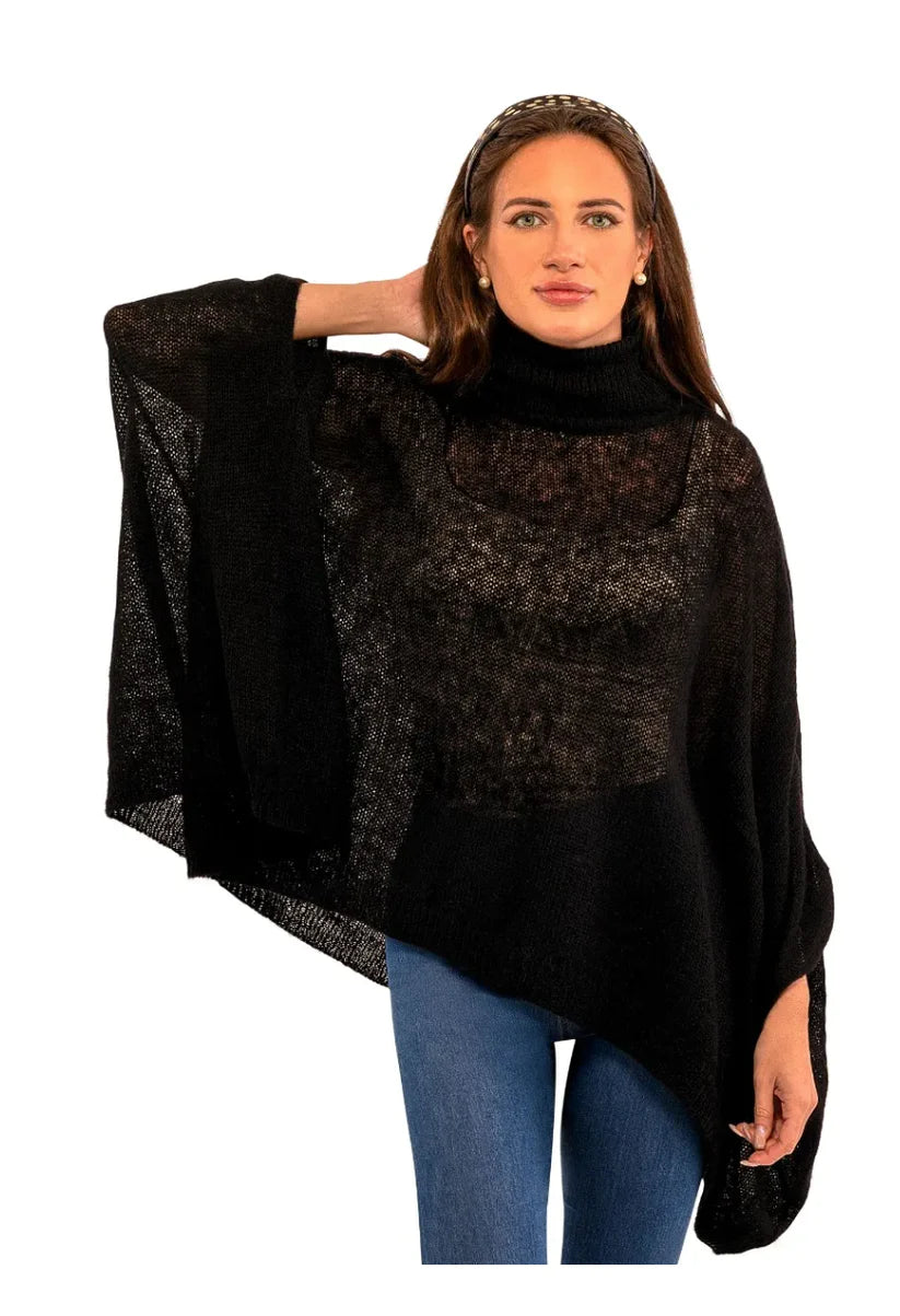 Mohair Turtleneck Batwing Cape- Navy