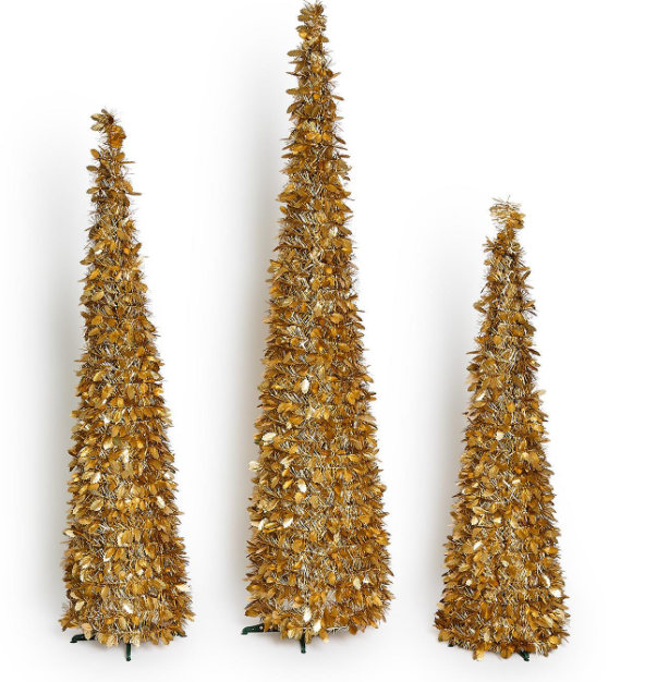 Tinsel and Holly Gold Collapsible Tree