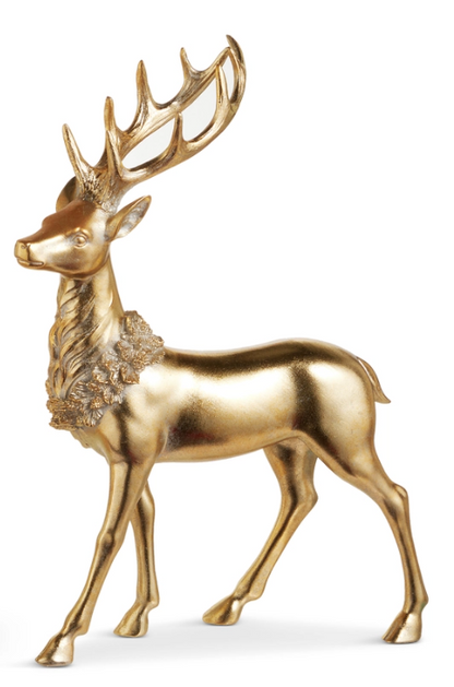 17.75" Gold Deer with Wreath