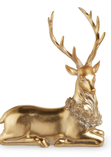 17.75" Gold Deer with Wreath