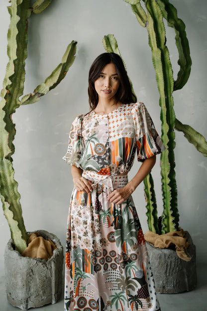 Yumi Botanical Print High Waisted Maxi Skirt