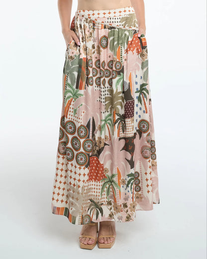 Yumi Botanical Print High Waisted Maxi Skirt