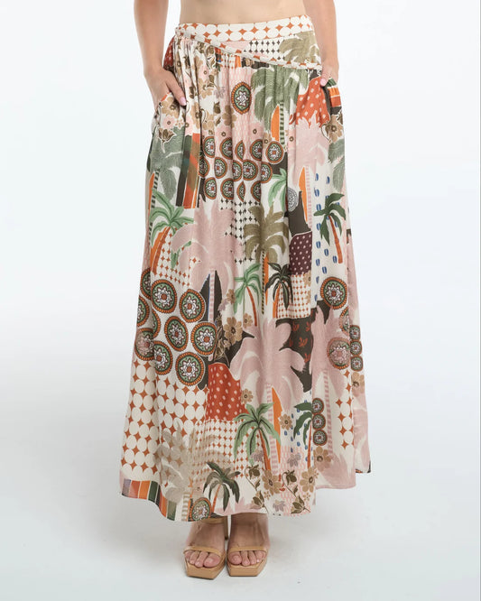 Yumi Botanical Print High Waisted Maxi Skirt