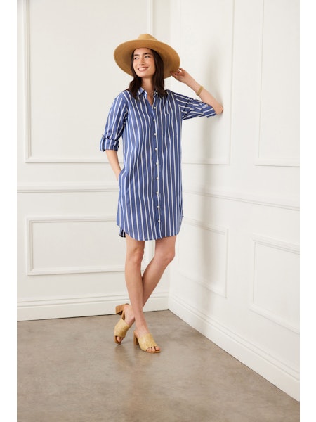 Roll Tab Stripe Shirtdress