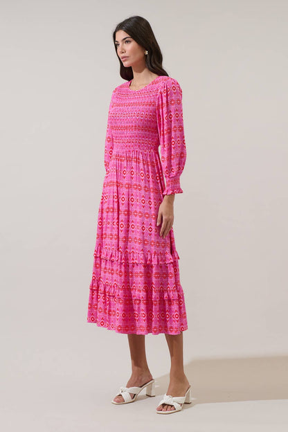 Mirany Ikat Ludlow Smocked Midi Dress