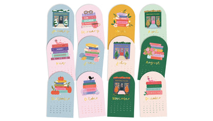 Book Lover's 2026 Mini Desk Calendar with Wooden Block