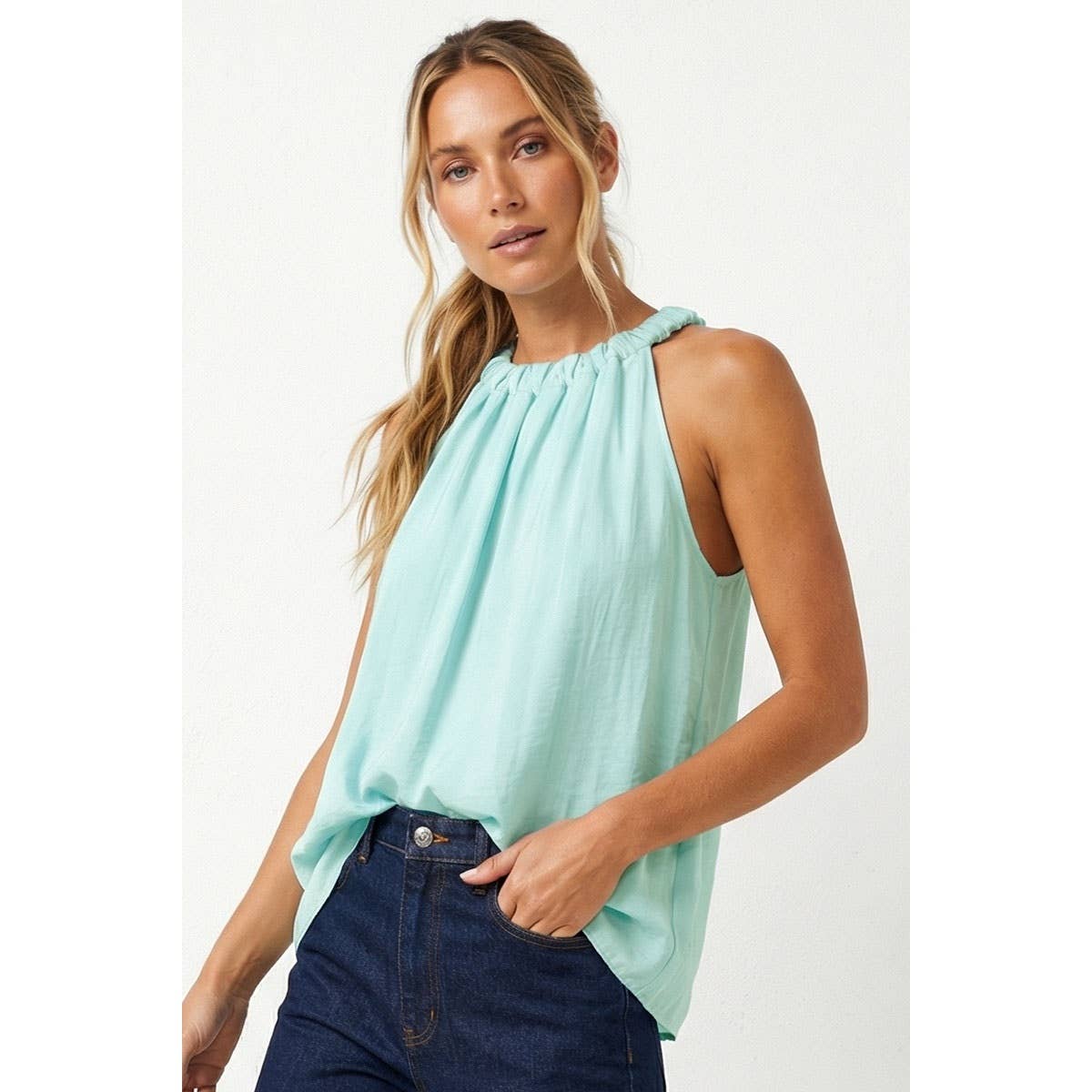 Twisted Halter Style Top With Tie Back