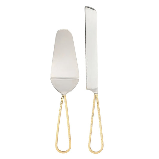 Gold Handle Cake Knive+Server