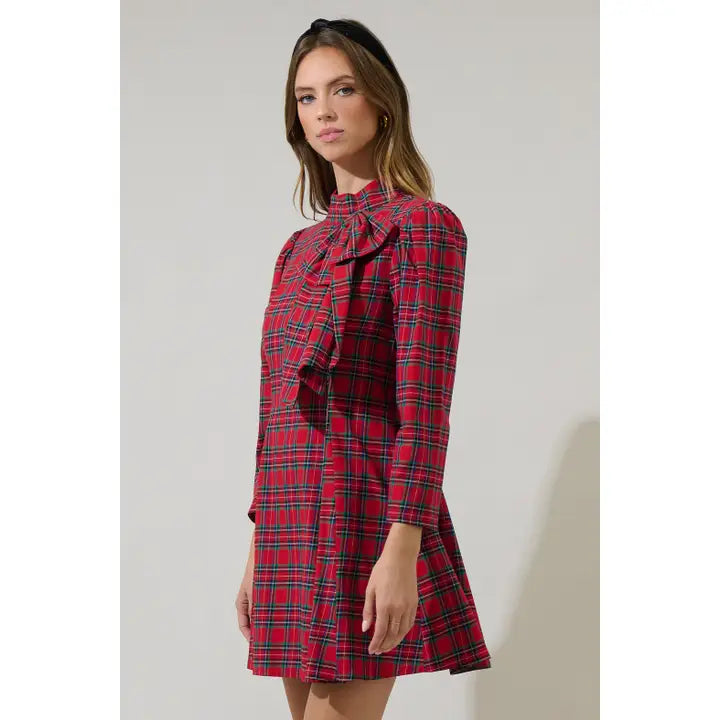 Arvada Plaid Padma Bow Mini Dress