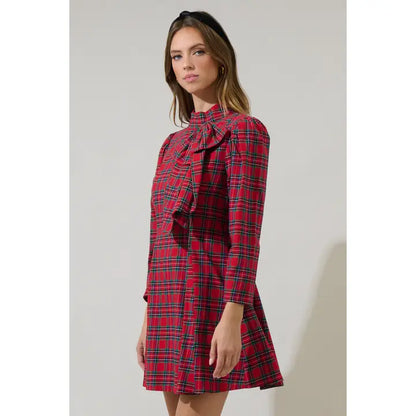 Arvada Plaid Padma Bow Mini Dress