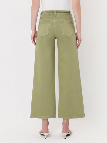 HIGH RISE DRAWSTRING COLOR CROP WIDE LEG JEANS
