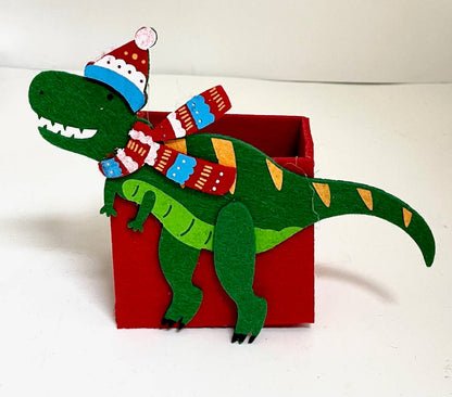 Christmas Felt Dinosaur BoxTreat Party Favor Box