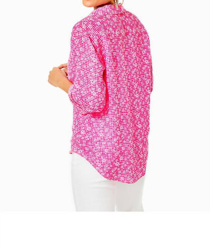 Sea View Button Down Shirt - Aura Pink Check You Out