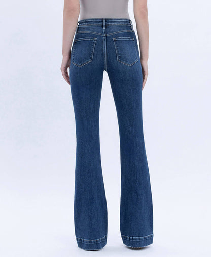 HIGH RISE DARK WASH TROUSER HEM BOOTCUT JEANS