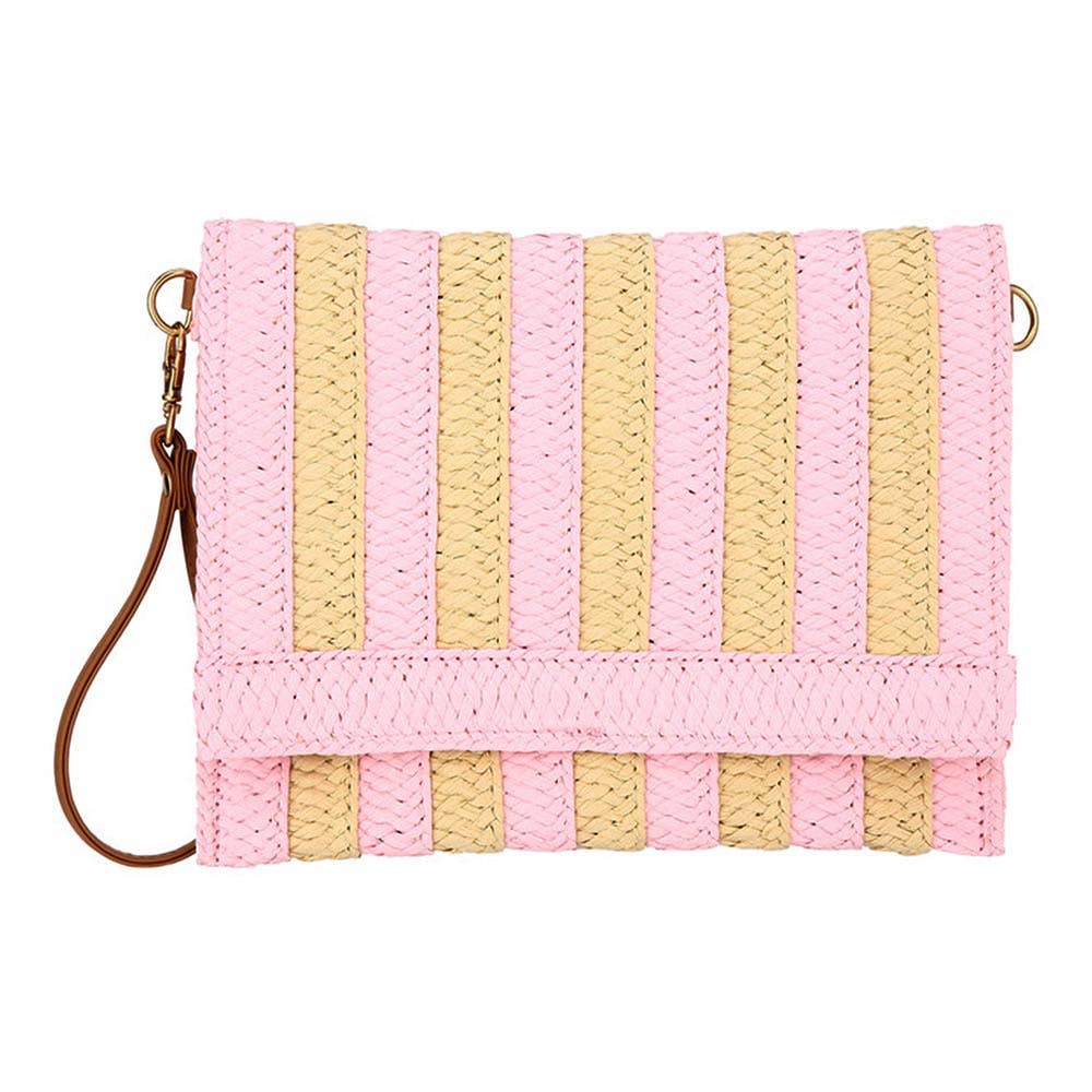 Striped Woven Foldover Wristlet Clutch Crossbody Bag