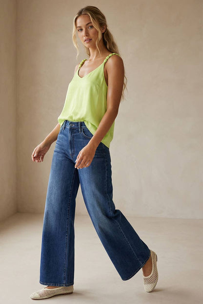 Classic V-neck Tank Top With Strap Accent