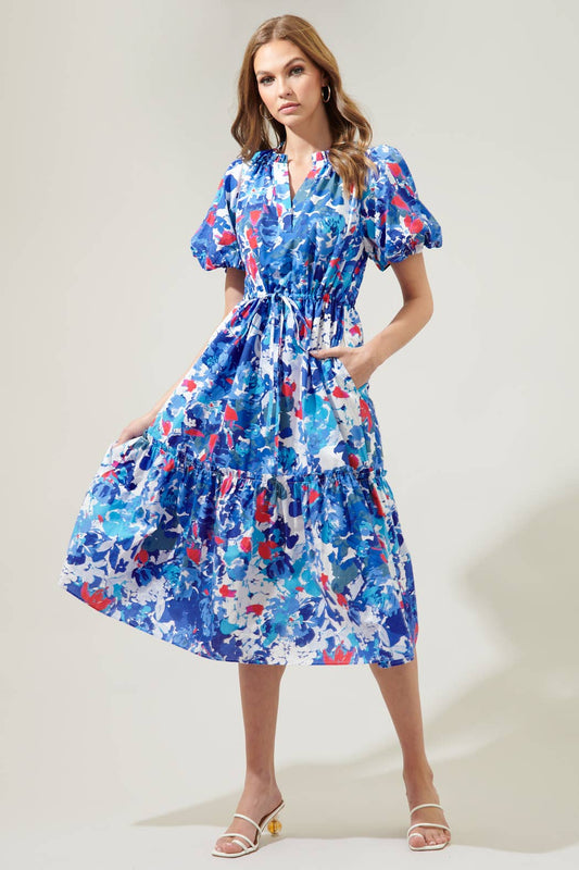 Canvas Floral Ginny Bubble Sleeve Midi Dress