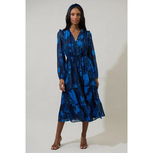 Bluford Floral Kristen Tiered Midi Dress