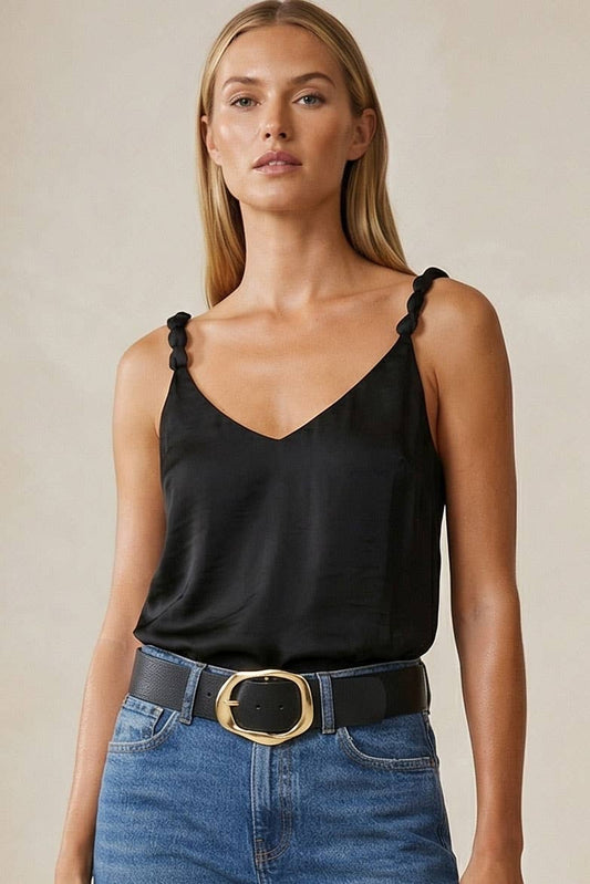 Classic V-neck Tank Top With Strap Accent