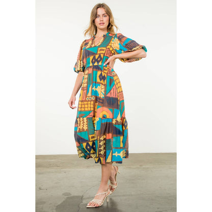 Abstract Brown Print Dress